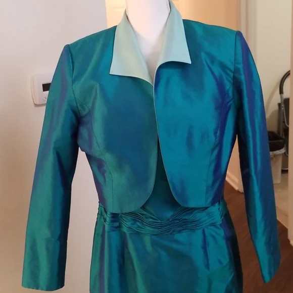 MARISA BARATELLI SHARKSKIN GREENISH BLUE GOWN